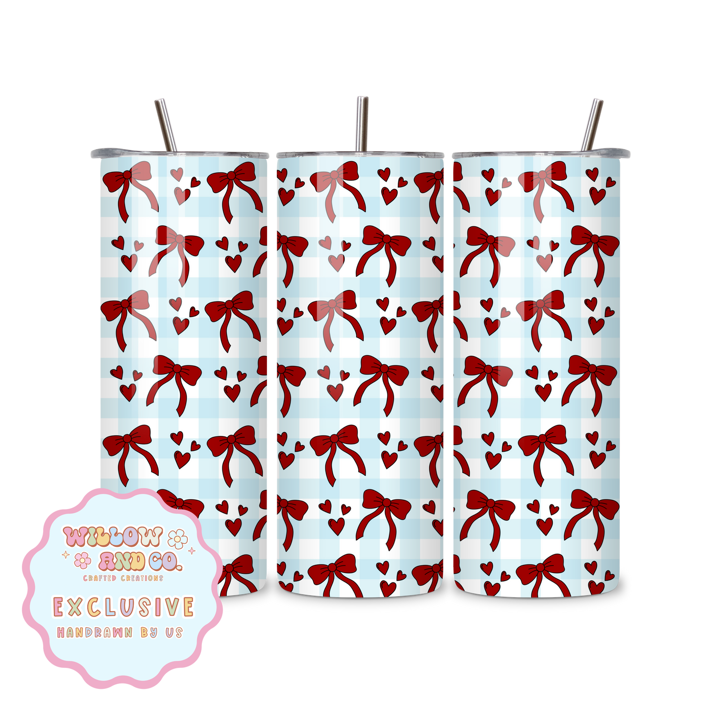 Love & Bows (Blue Gingham) - Metal Tumbler