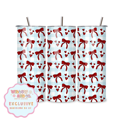 Love & Bows (Blue Gingham) - Metal Tumbler