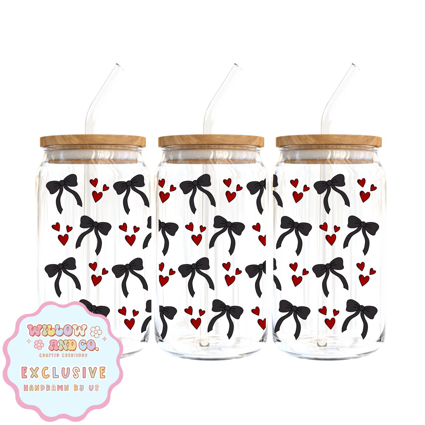 Love & Bows (Red & Black) - Glass Tumbler