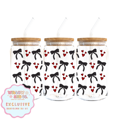 Love & Bows (Red & Black) - Glass Tumbler