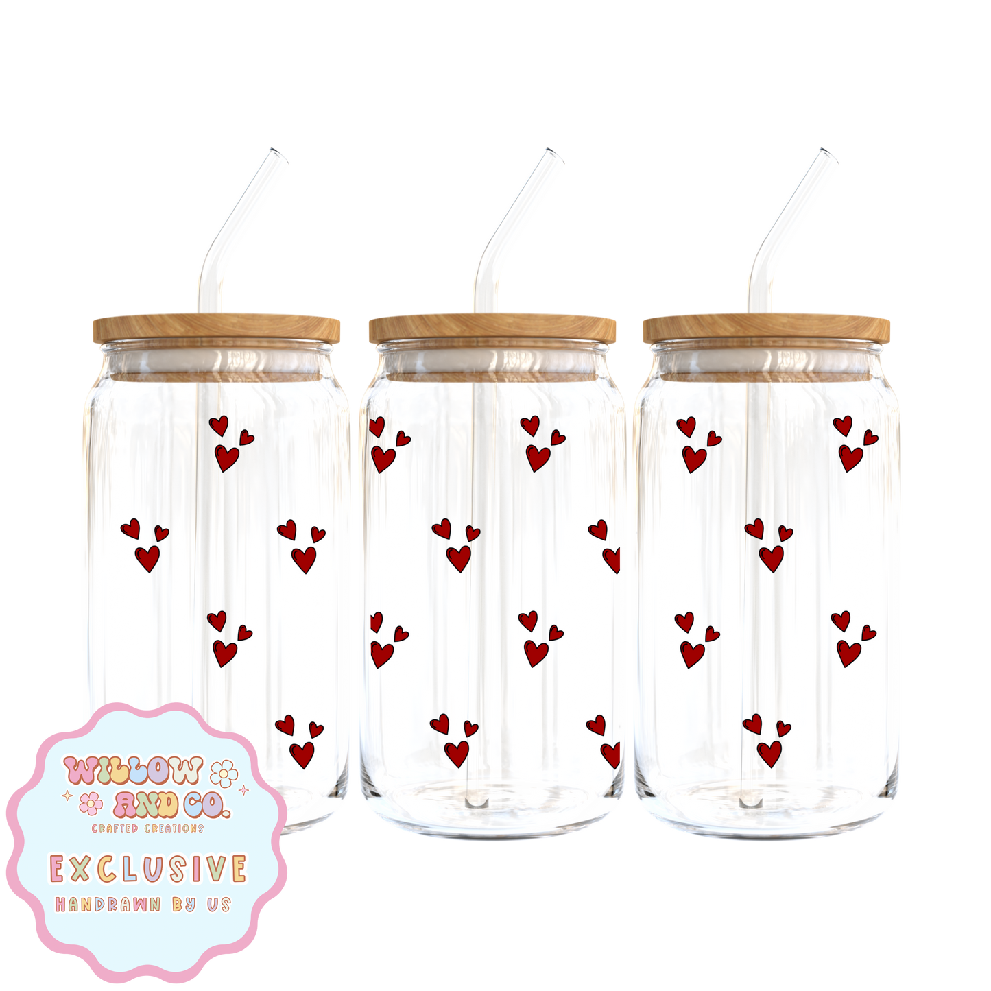 Red Hearts - Glass Tumbler