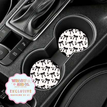 Love & Bows (Black) - Car Coasters