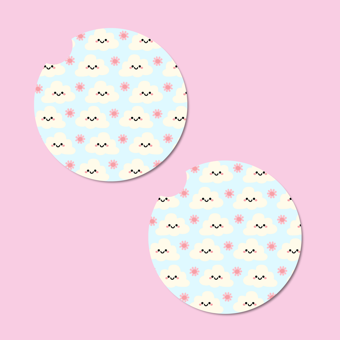 Cloudy Smiles Car Coasters