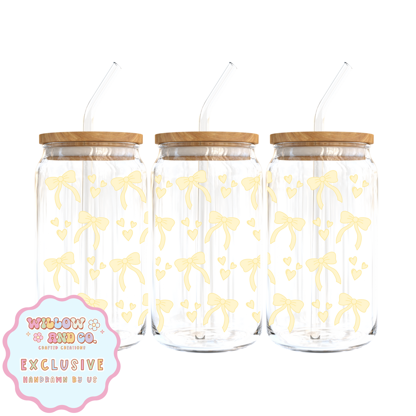 Love & Bows (Yellow) - Glass Tumbler