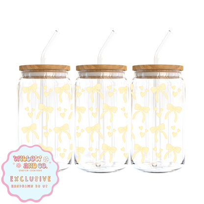 Love & Bows (Yellow) - Glass Tumbler