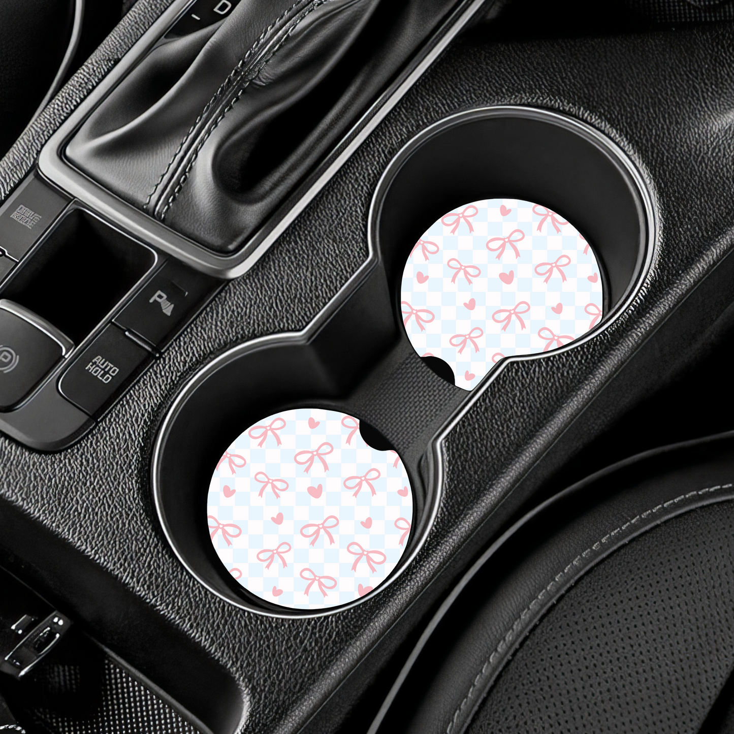 Coquette Blue Check Car Coasters