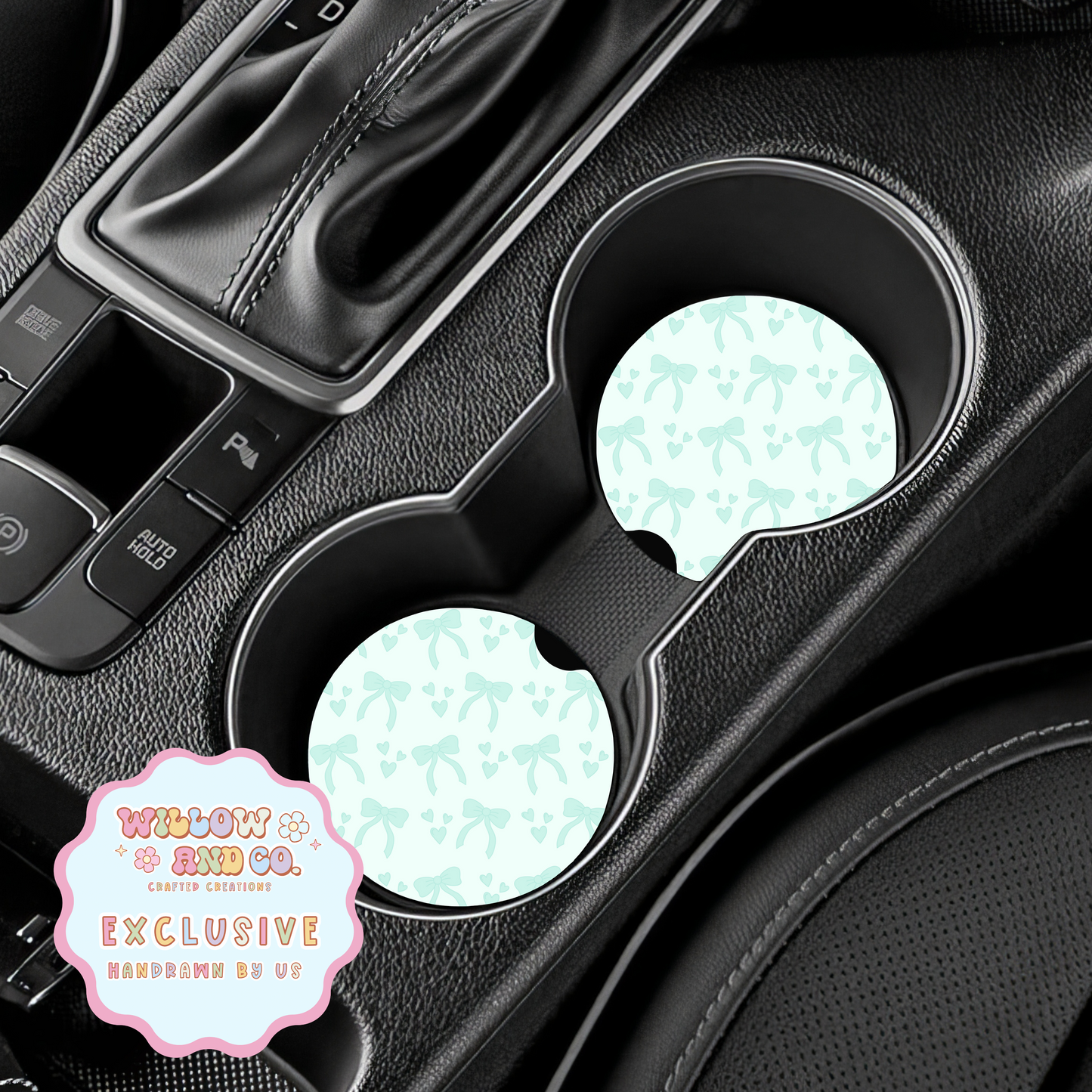 Love & Bows (Teal) - Car Coasters
