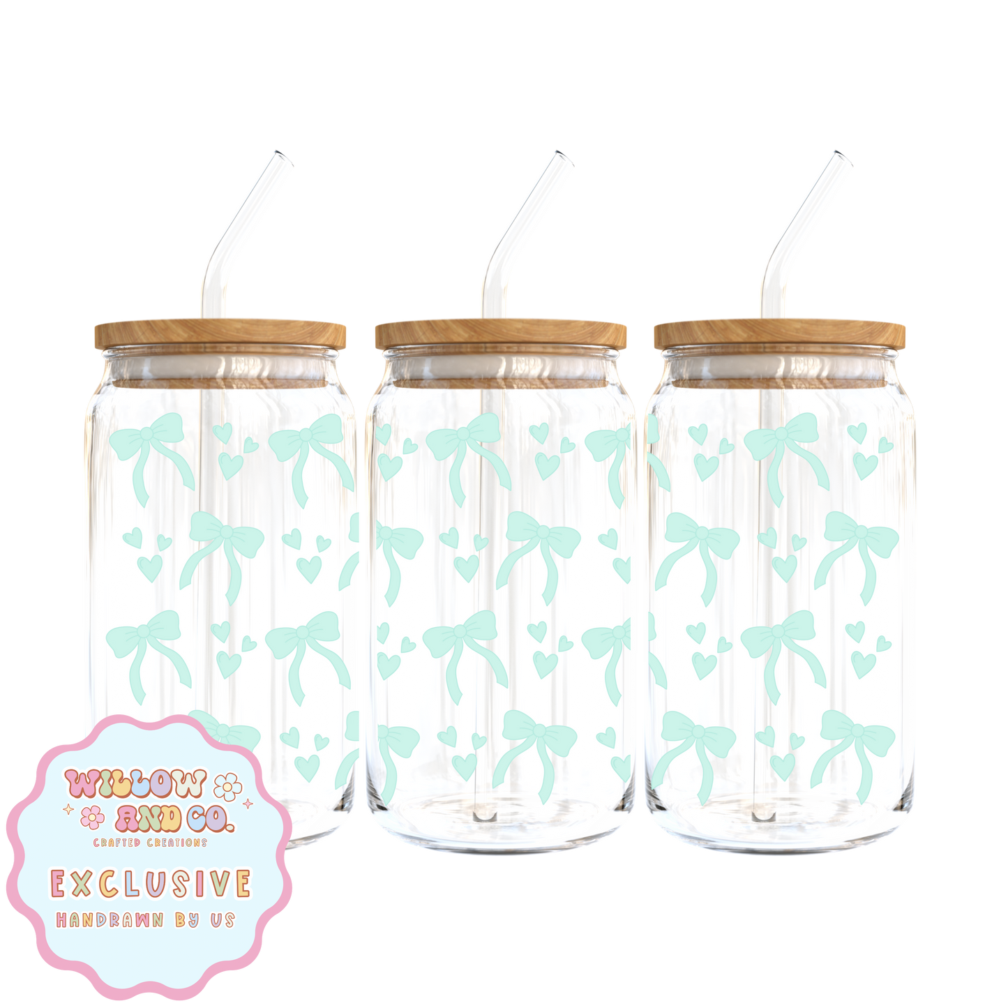 Love & Bows (Teal) - Glass Tumbler