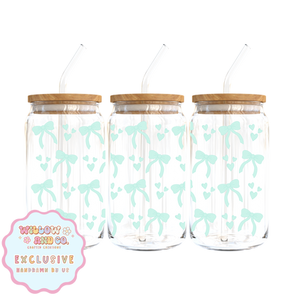 Love & Bows (Teal) - Glass Tumbler