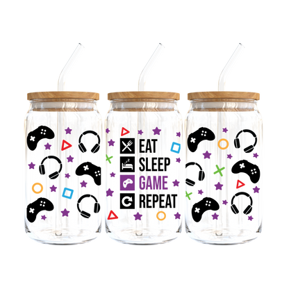 Eat, Sleep, Game, Repeat Glass Tumbler