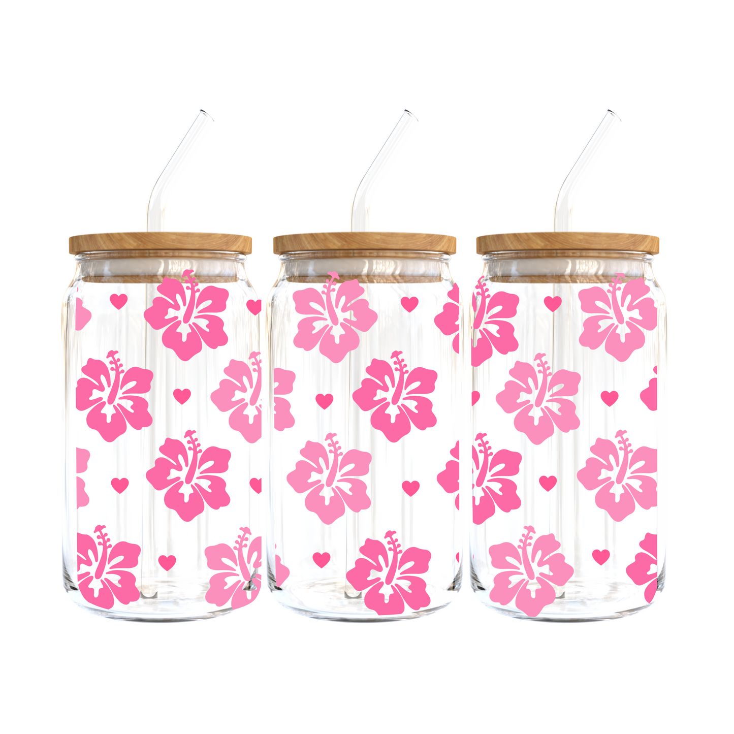 Hibiscus Hearts Glass Tumbler
