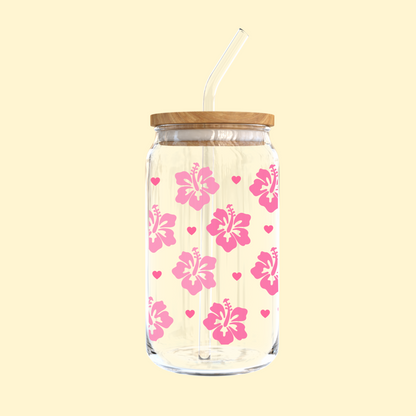 Hibiscus Hearts Glass Tumbler
