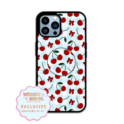 Cherry Vibes (Blue Gingham) - Pop Socket