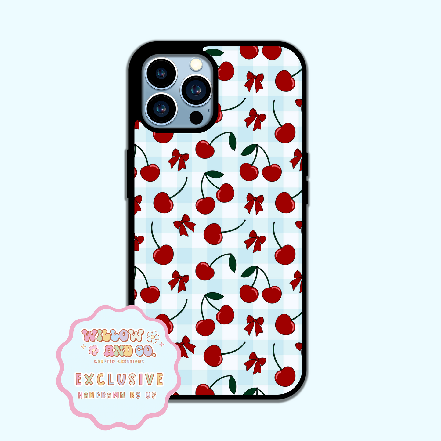 Cherry Vibes (Blue Gingham) - Phone Case