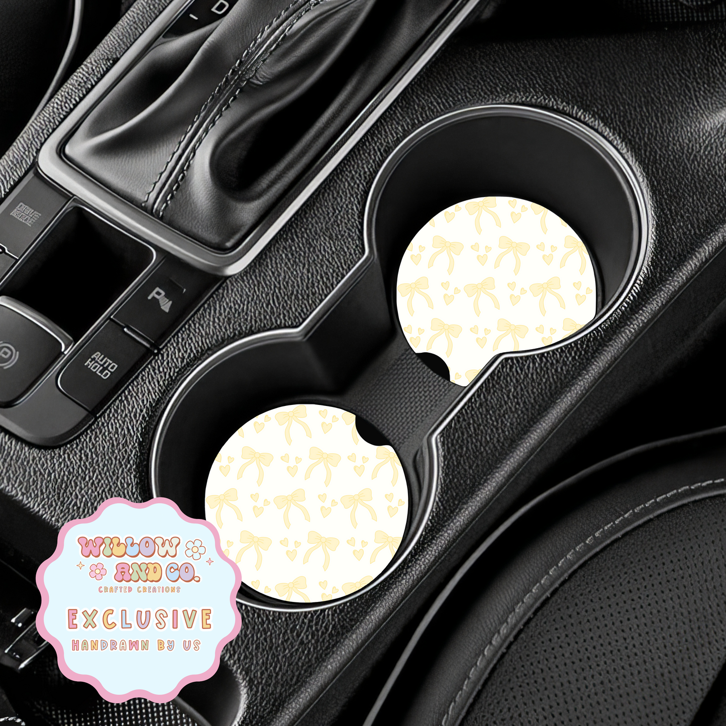 Love & Bows (Yellow) - Car Coasters