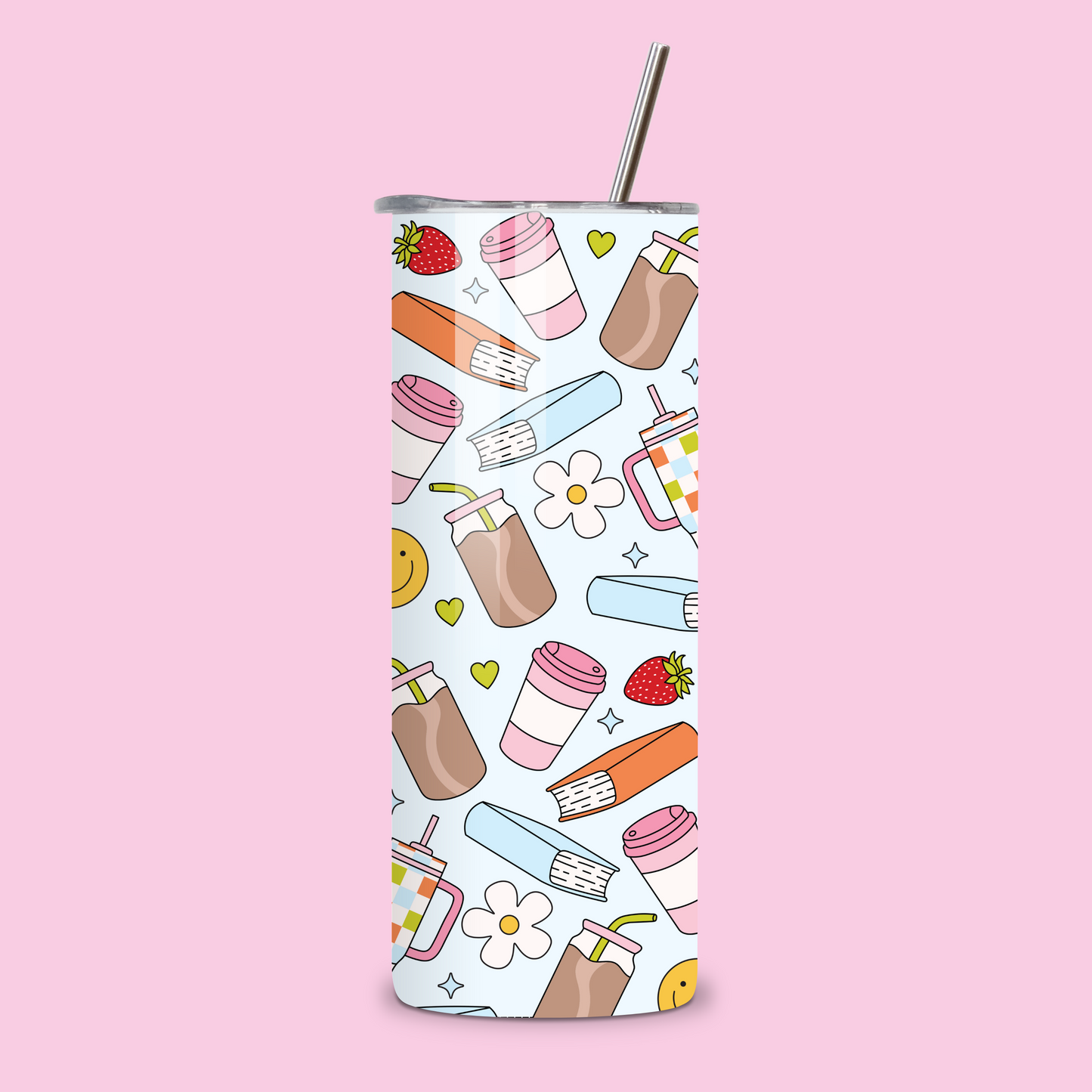 Book and Iced Coffee Girly Metal Tumbler