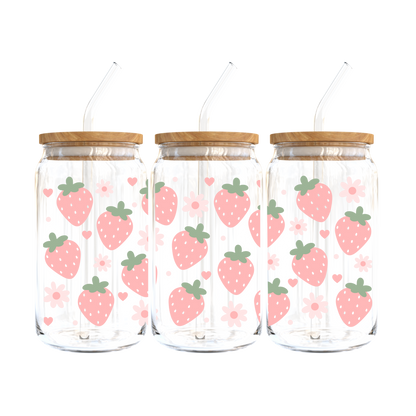 Pastel Strawberries Glass Tumbler