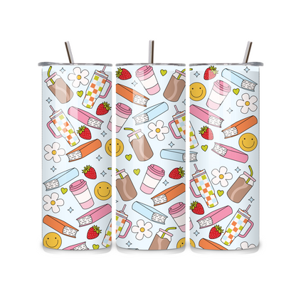 Book and Iced Coffee Girly Metal Tumbler