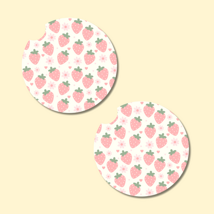 Pastel Strawberries Car Coasters