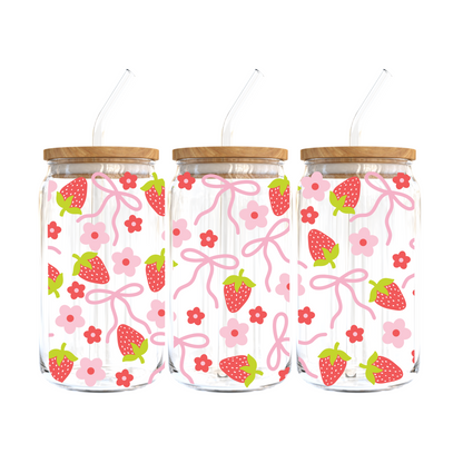 Strawberry Bows Glass Tumbler